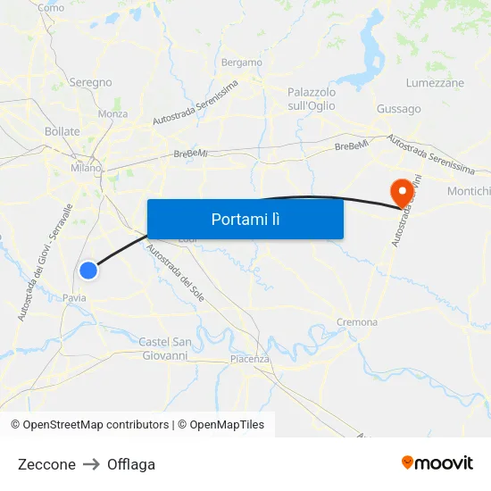 Zeccone to Offlaga map