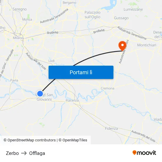Zerbo to Offlaga map