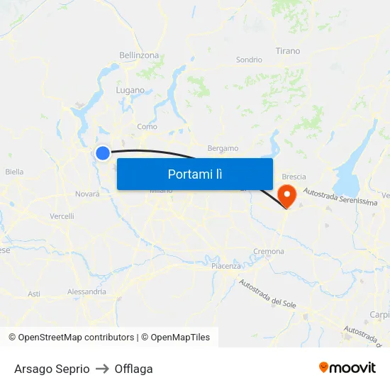 Arsago Seprio to Offlaga map