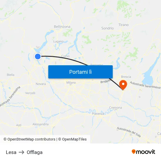 Lesa to Offlaga map