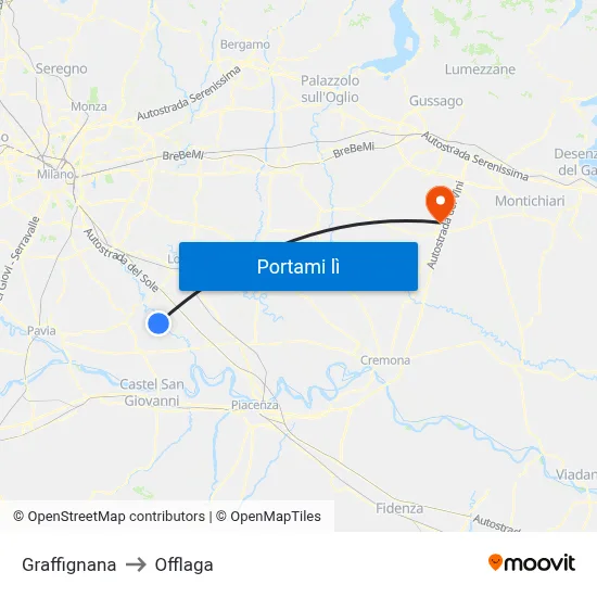 Graffignana to Offlaga map