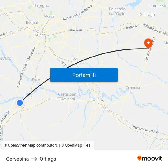 Cervesina to Offlaga map