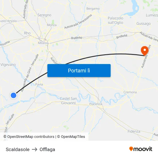 Scaldasole to Offlaga map