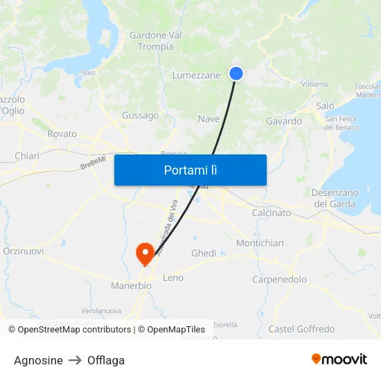 Agnosine to Offlaga map
