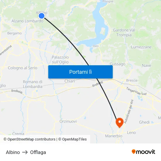 Albino to Offlaga map