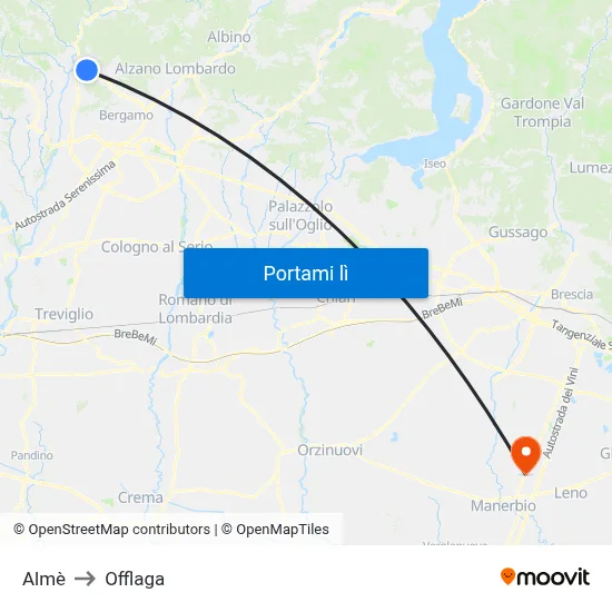 Almè to Offlaga map
