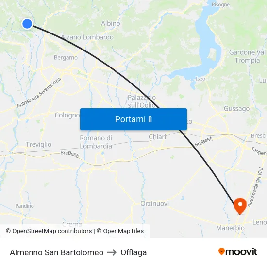 Almenno San Bartolomeo to Offlaga map