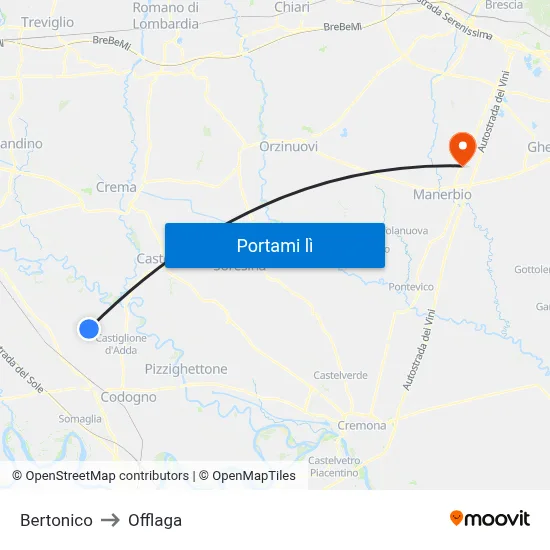 Bertonico to Offlaga map