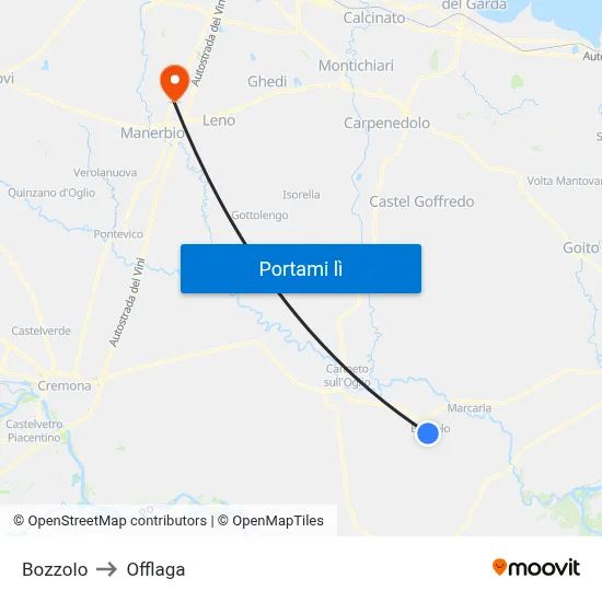 Bozzolo to Offlaga map