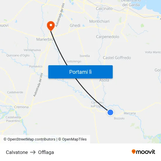 Calvatone to Offlaga map