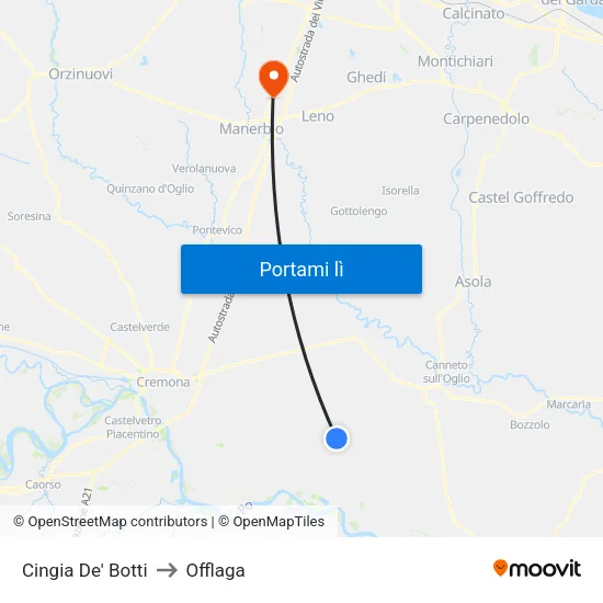 Cingia De' Botti to Offlaga map