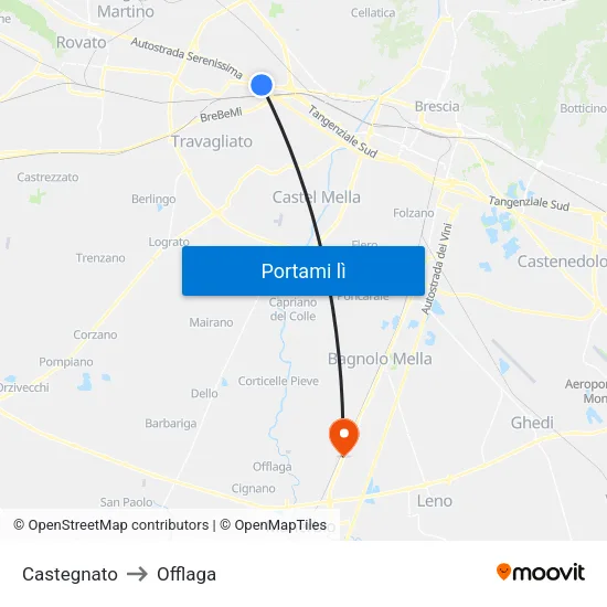 Castegnato to Offlaga map