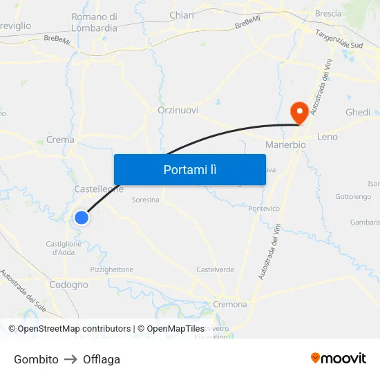 Gombito to Offlaga map