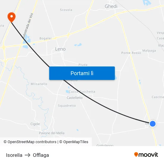 Isorella to Offlaga map