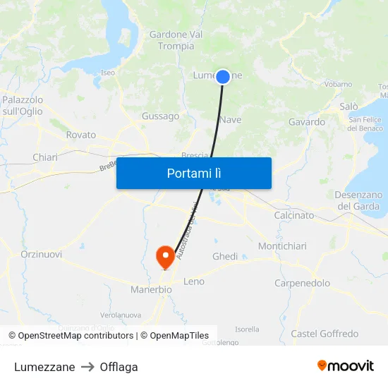 Lumezzane to Offlaga map