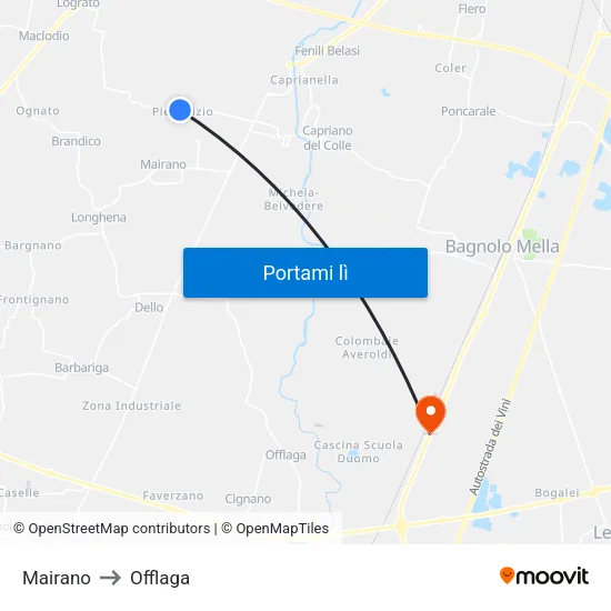 Mairano to Offlaga map