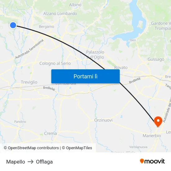 Mapello to Offlaga map