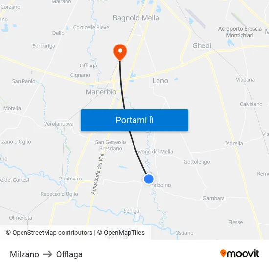 Milzano to Offlaga map