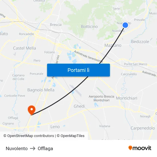 Nuvolento to Offlaga map