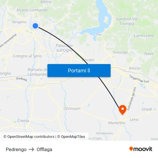 Pedrengo to Offlaga map