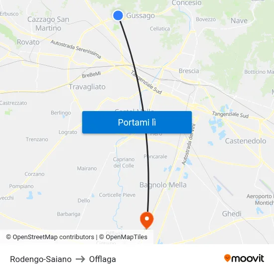 Rodengo-Saiano to Offlaga map