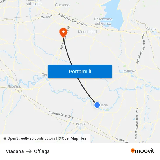 Viadana to Offlaga map