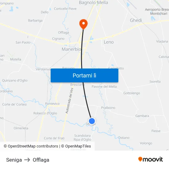 Seniga to Offlaga map