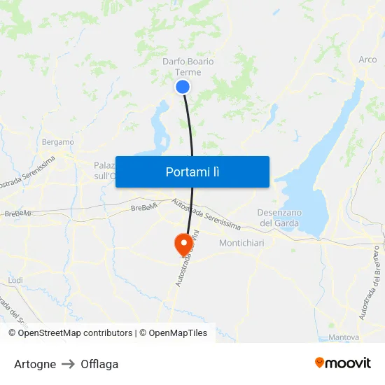 Artogne to Offlaga map