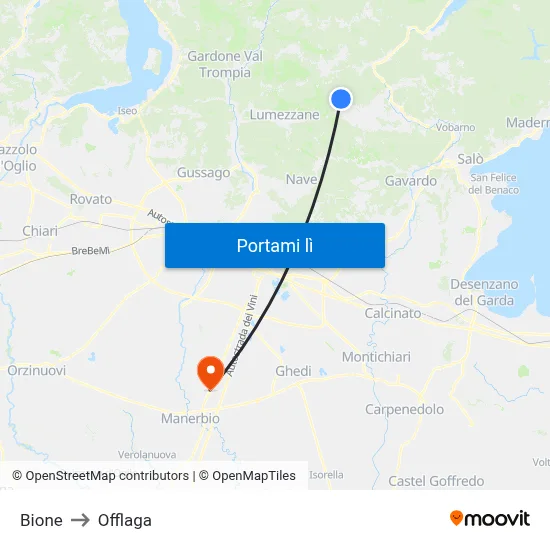 Bione to Offlaga map