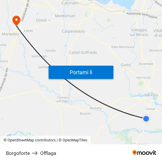 Borgoforte to Offlaga map