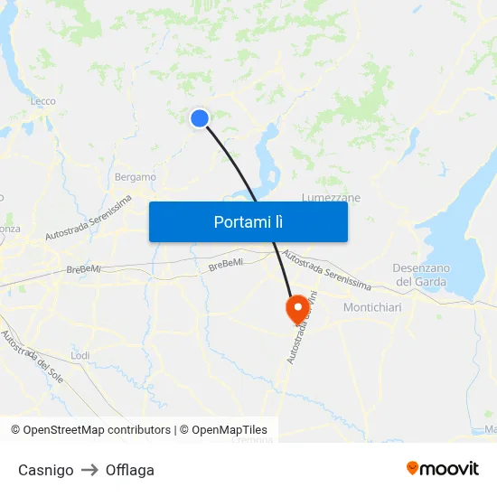 Casnigo to Offlaga map