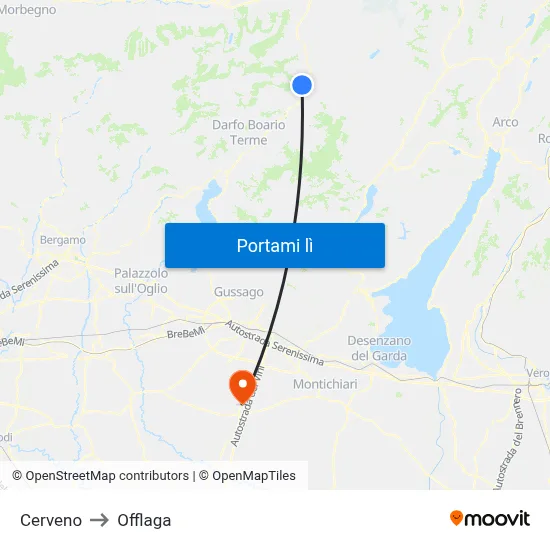 Cerveno to Offlaga map