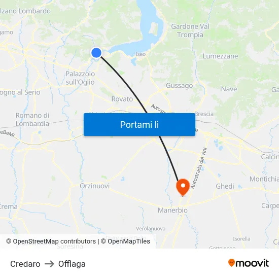 Credaro to Offlaga map