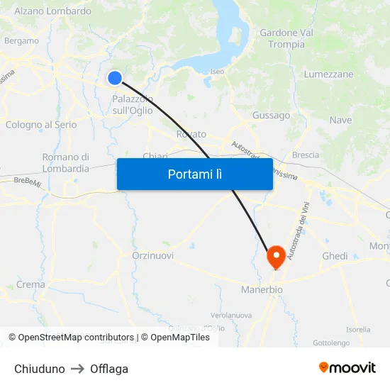 Chiuduno to Offlaga map