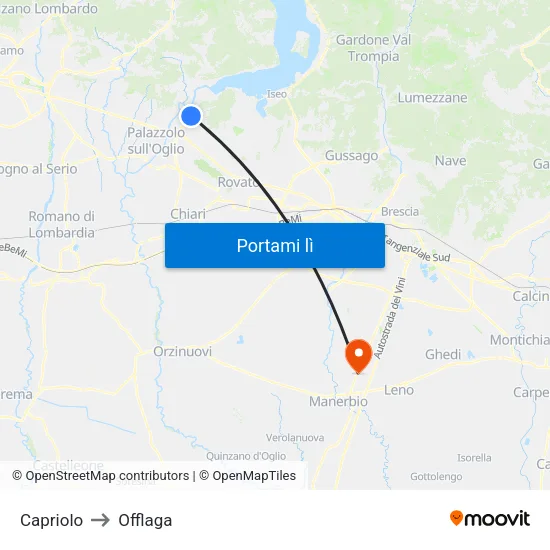 Capriolo to Offlaga map