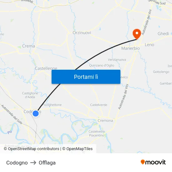 Codogno to Offlaga map