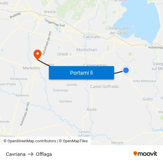 Cavriana to Offlaga map
