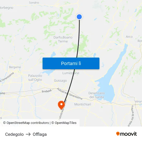Cedegolo to Offlaga map