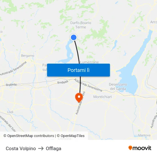 Costa Volpino to Offlaga map