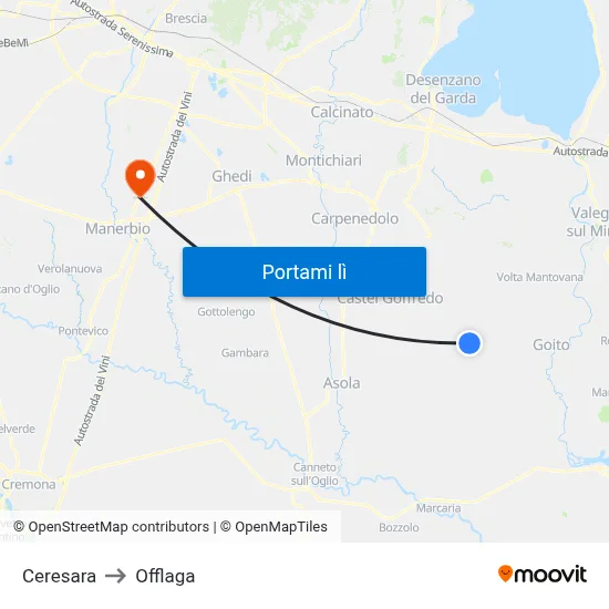 Ceresara to Offlaga map