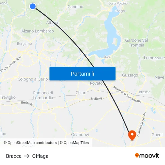 Bracca to Offlaga map