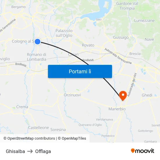 Ghisalba to Offlaga map