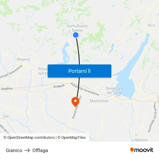 Gianico to Offlaga map