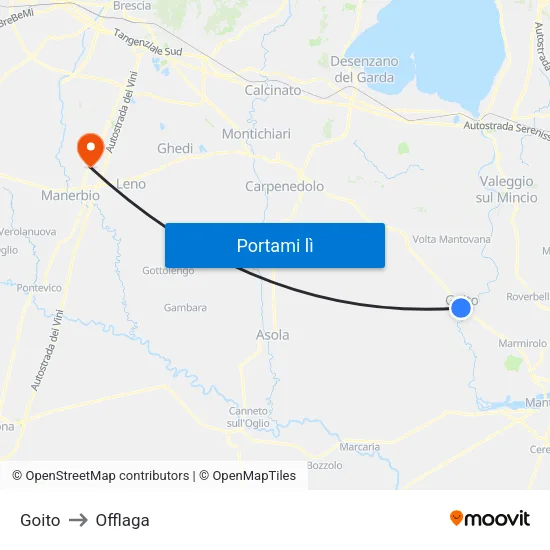 Goito to Offlaga map