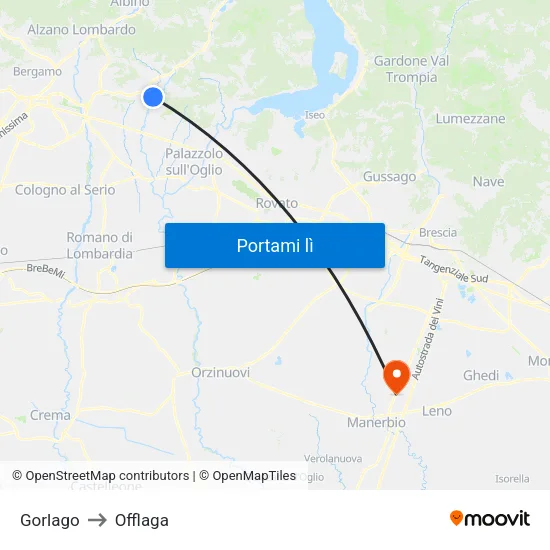 Gorlago to Offlaga map