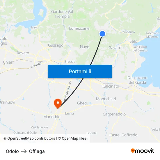 Odolo to Offlaga map