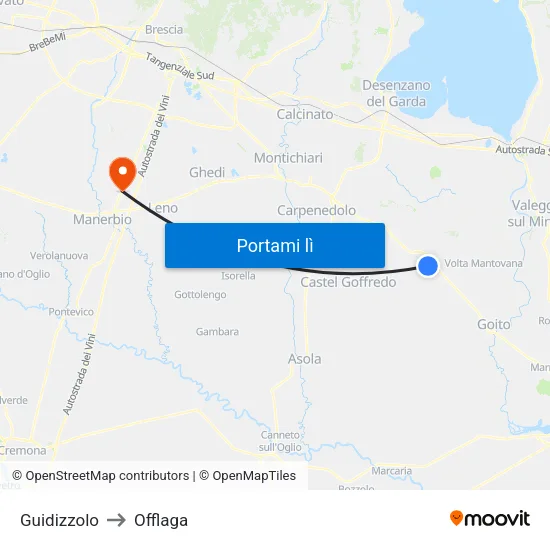 Guidizzolo to Offlaga map