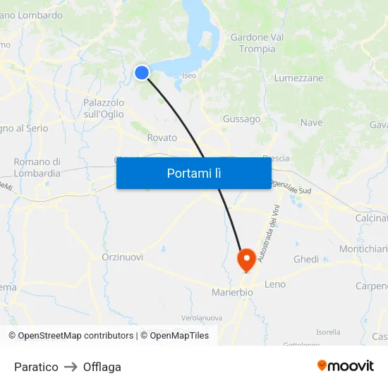 Paratico to Offlaga map