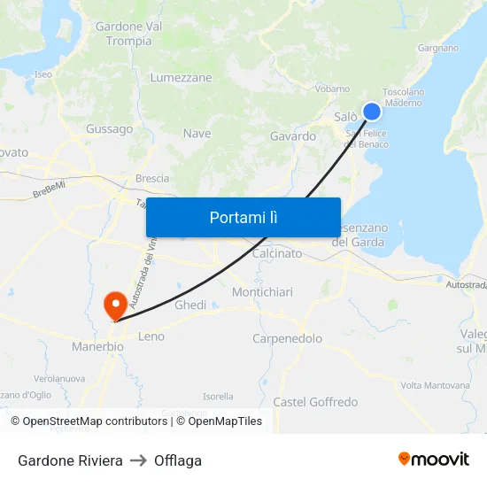 Gardone Riviera to Offlaga map