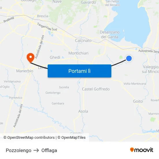 Pozzolengo to Offlaga map